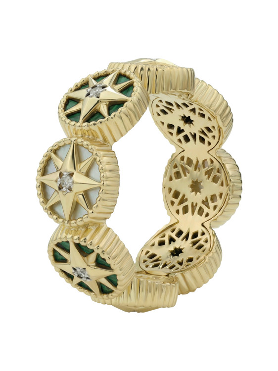 Кольцо из лимонного золота c бриллиантами, малахитом и перламутром