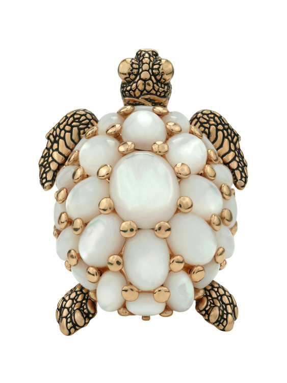 Кольцо из золота c эмаль и перламутром