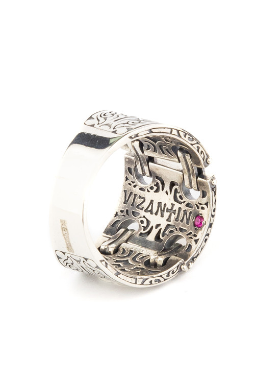 Кольцо из серебра и золота c рубином