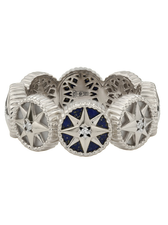 Кольцо из белого золота c бриллиантами, лазуритом и перламутром