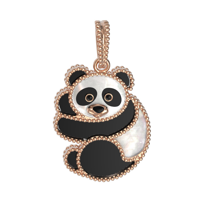 Подвеска из золота c эмаль , ониксом и перламутром