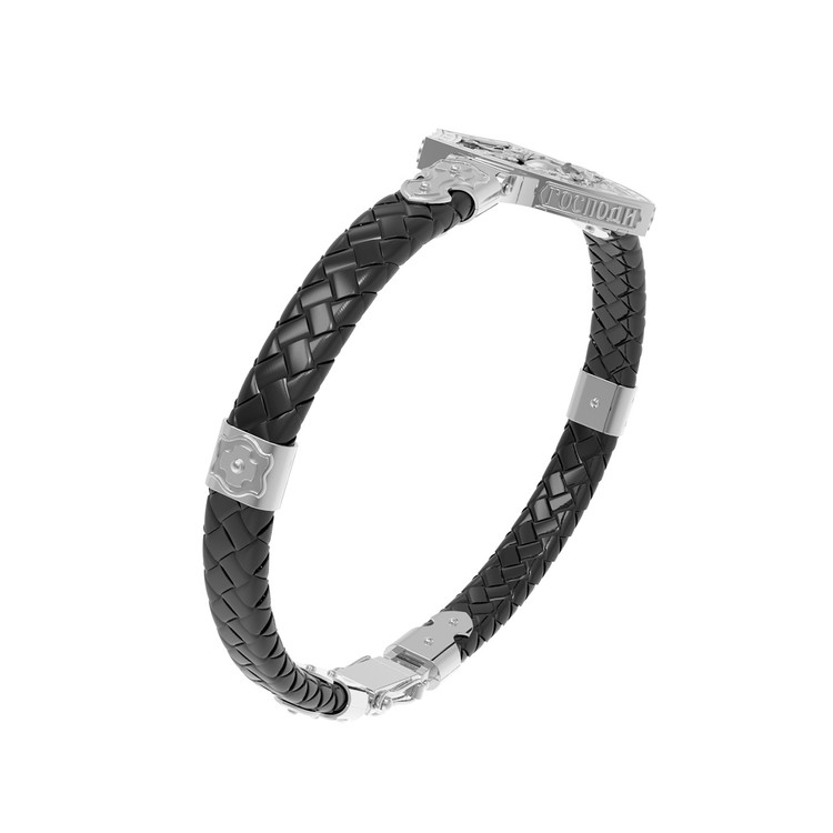 Браслет из белого золота c шнурком и ониксом