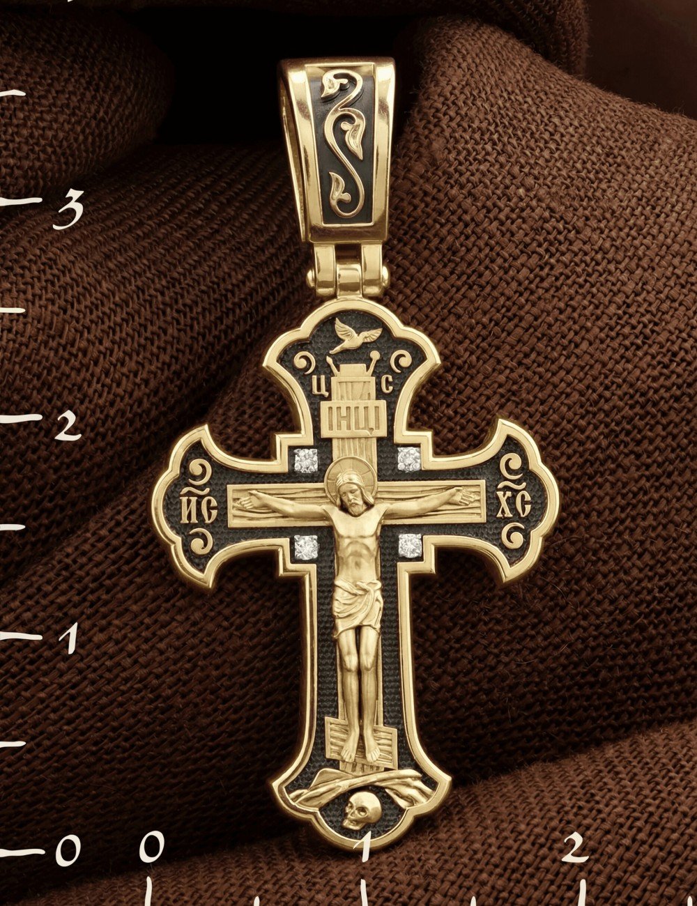 Крест из лимонного золота 585 пробы c бриллиантами