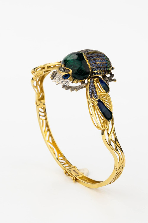 Браслет из лимонного золота c эмаль , фианитом, турмалином и эмалью