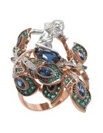 Кольцо из золота 585 пробы c фианитом и топазом London Blue
