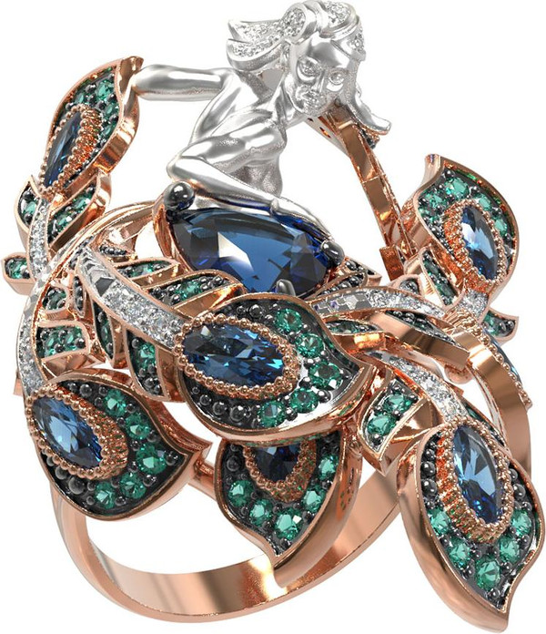 Кольцо из золота c фианитом и топазом London Blue