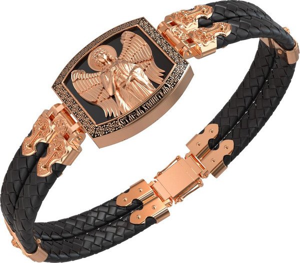 Браслет из золота c эмаль , шнурком и ониксом