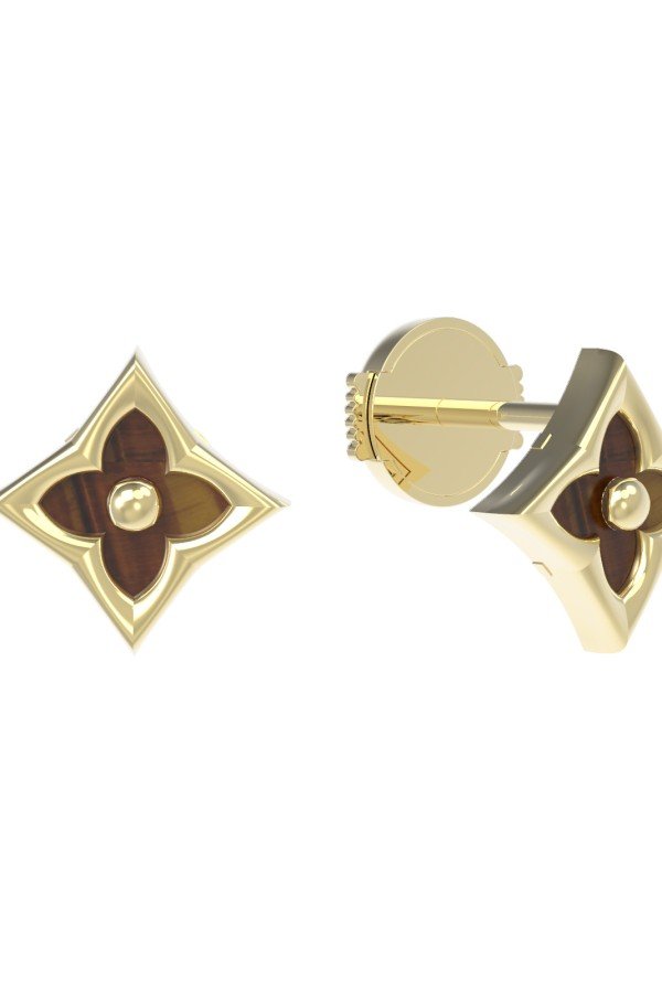 Серьги из лимонного золота 585 пробы c тигровым глазом