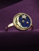 Кольцо из лимонного золота 585 пробы c бриллиантами и лазуритом