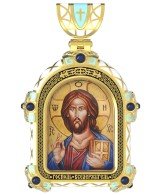 Образок из лимонного золота 585 пробы c эмалью и иконописью