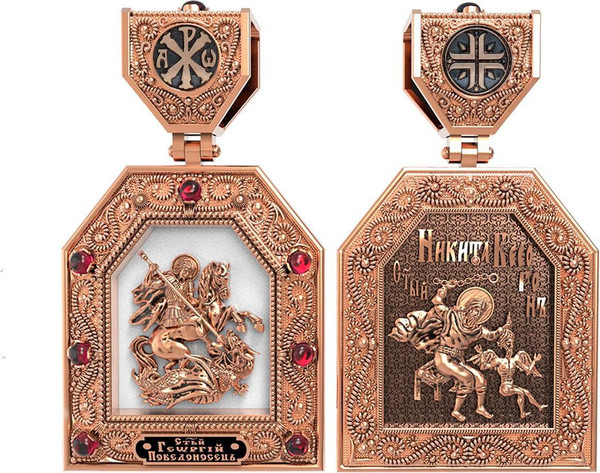 Образок из золота c эмаль и рубином