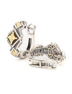 Серьги из серебра 925 пробы и золота 750 пробы c ониксом и рубином