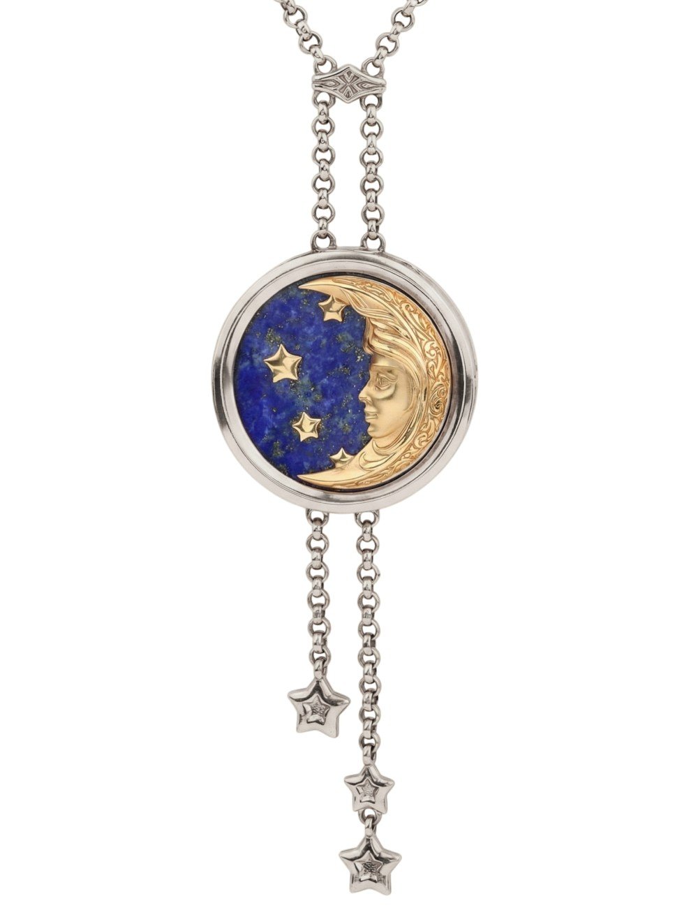 Колье из белого золота 585 пробы c бирюзой и лазуритом