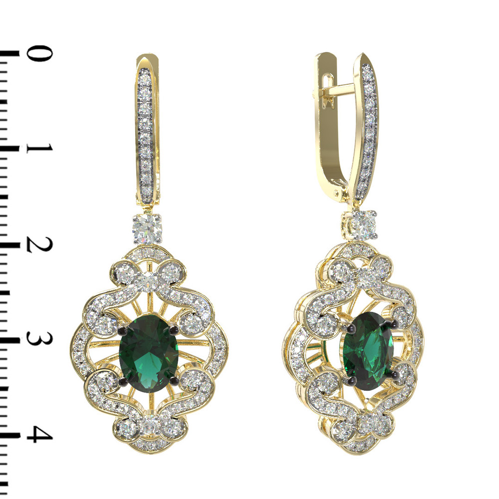 Серьги из лимонного золота c бриллиантами и изумрудом