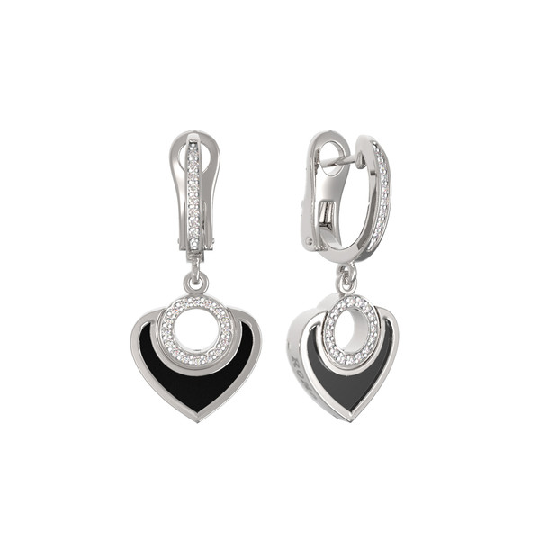 Серьги из белого золота c бриллиантами и ониксом