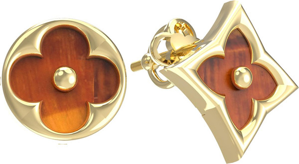 Серьги из лимонного золота c тигровым глазом