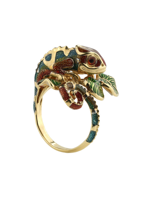 Кольцо из лимонного золота c эмаль