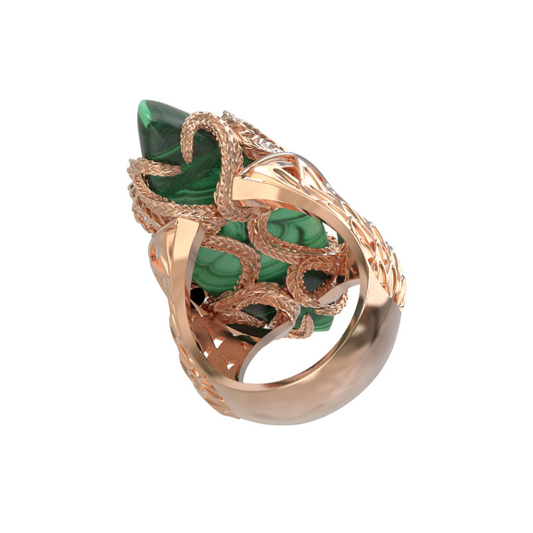 Кольцо из золота c бриллиантами и малахитом