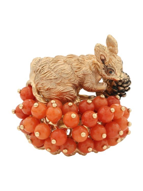 Кольцо из золота c эмаль и кораллом