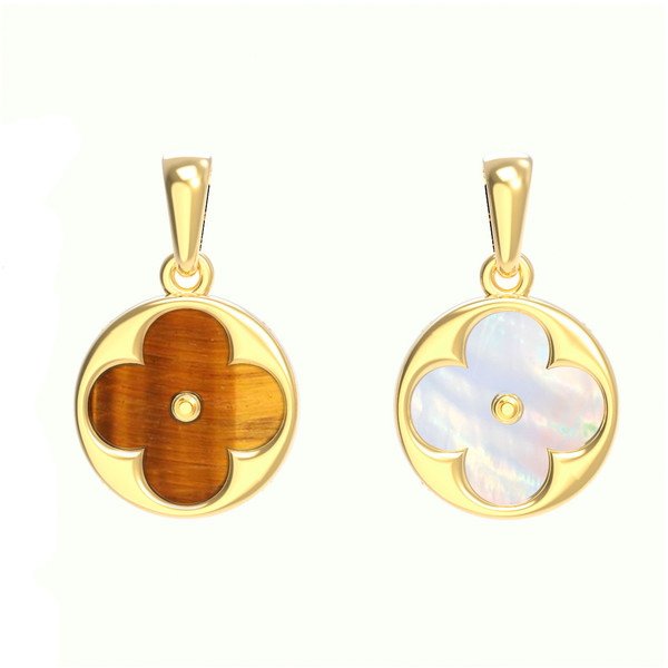 Подвеска из лимонного золота c тигровым глазом и перламутром