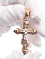Крест из золота 585 пробы c лазуритом и железным деревом