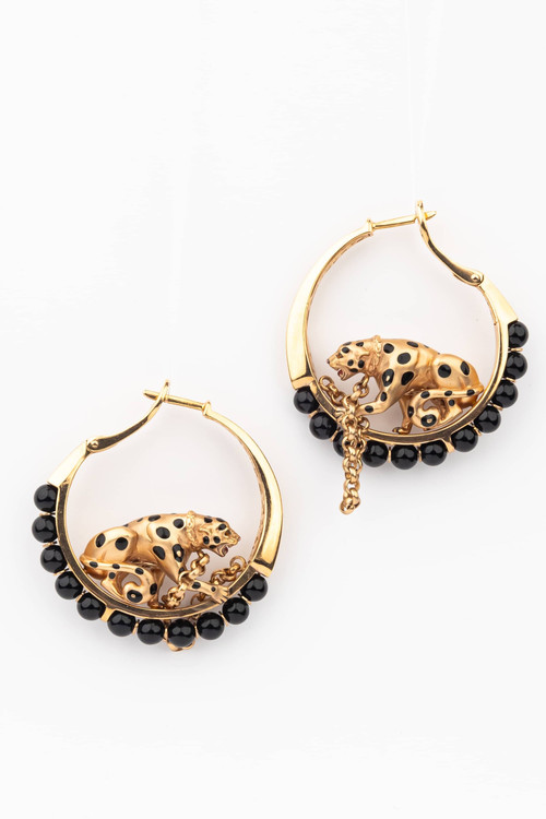 Серьги из золота c эмаль и ониксом