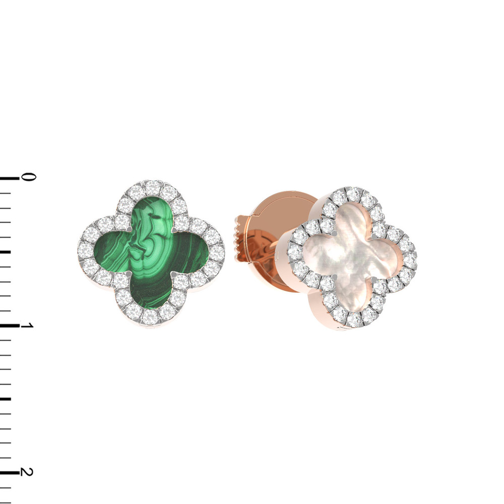 Серьги из золота c бриллиантами, малахитом и перламутром