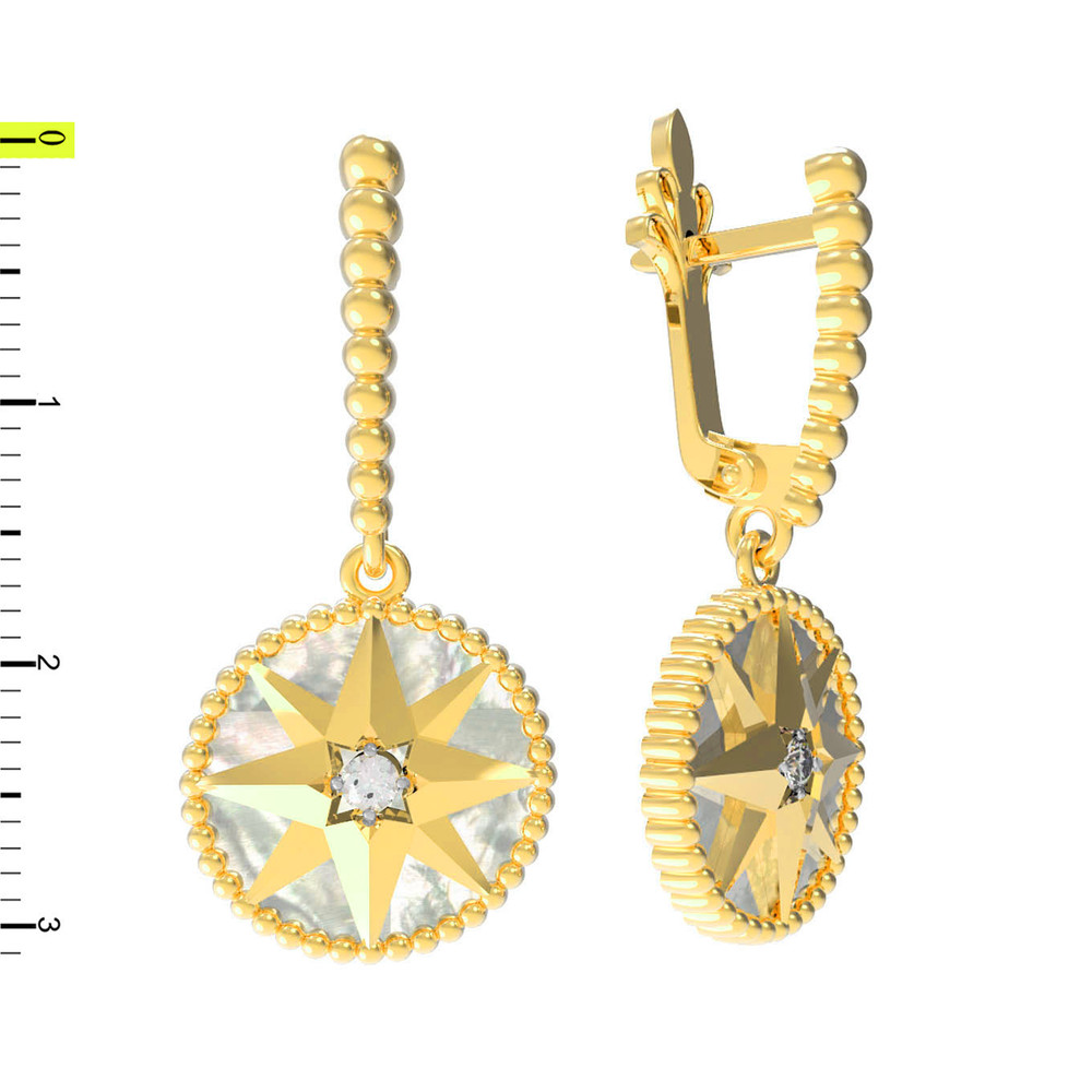 Серьги из лимонного золота c фианитом и перламутром