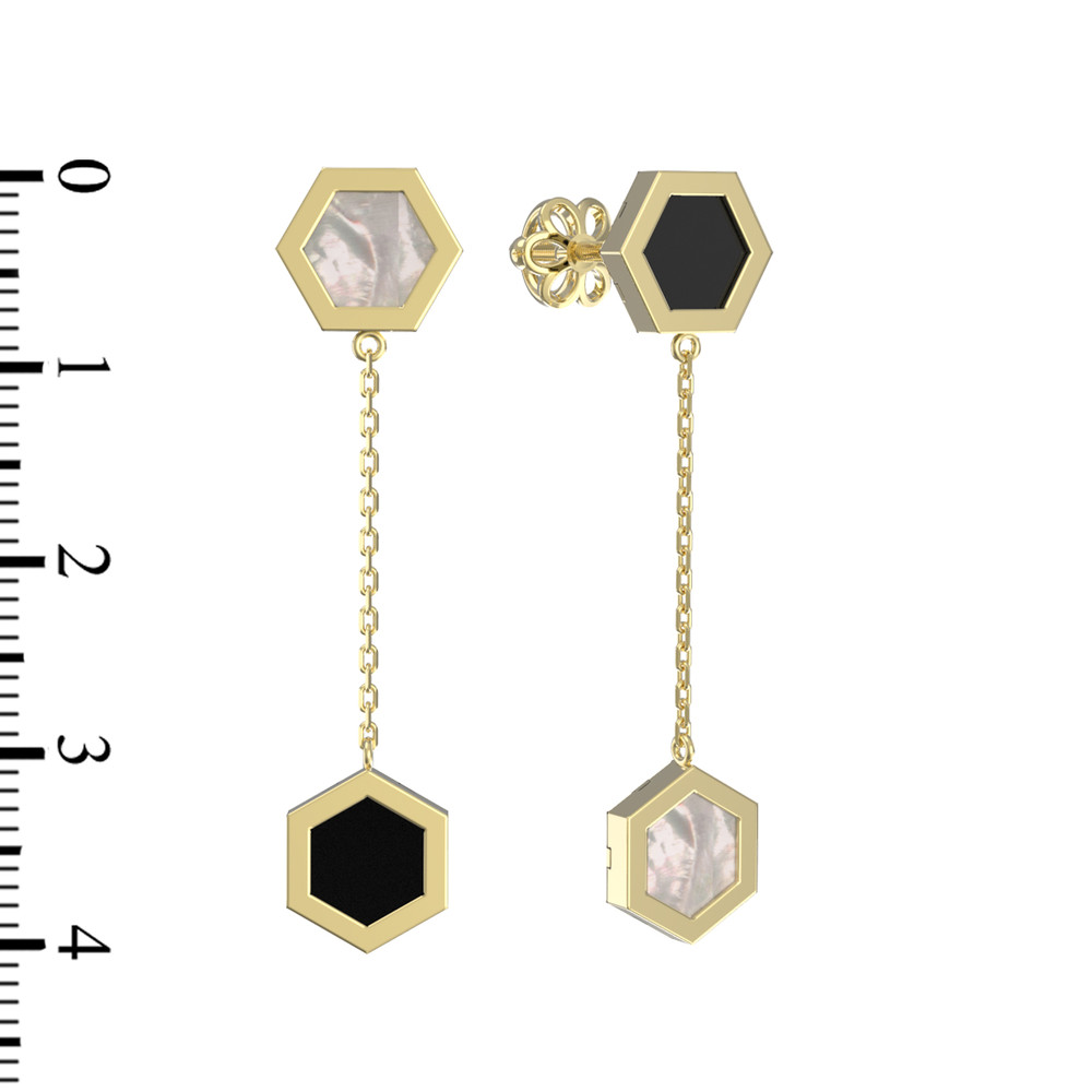 Серьги из лимонного золота c ониксом и перламутром