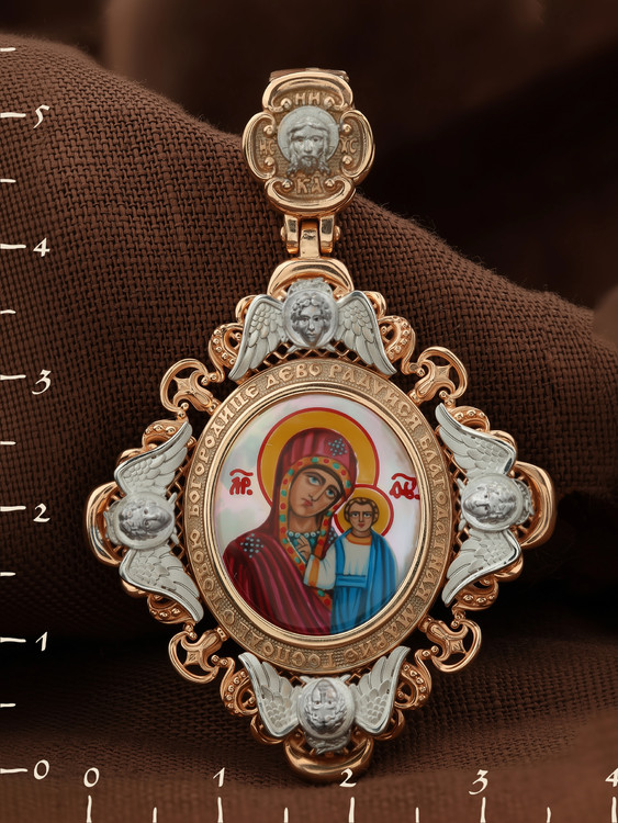 Образок из золота c эмаль и перламутром