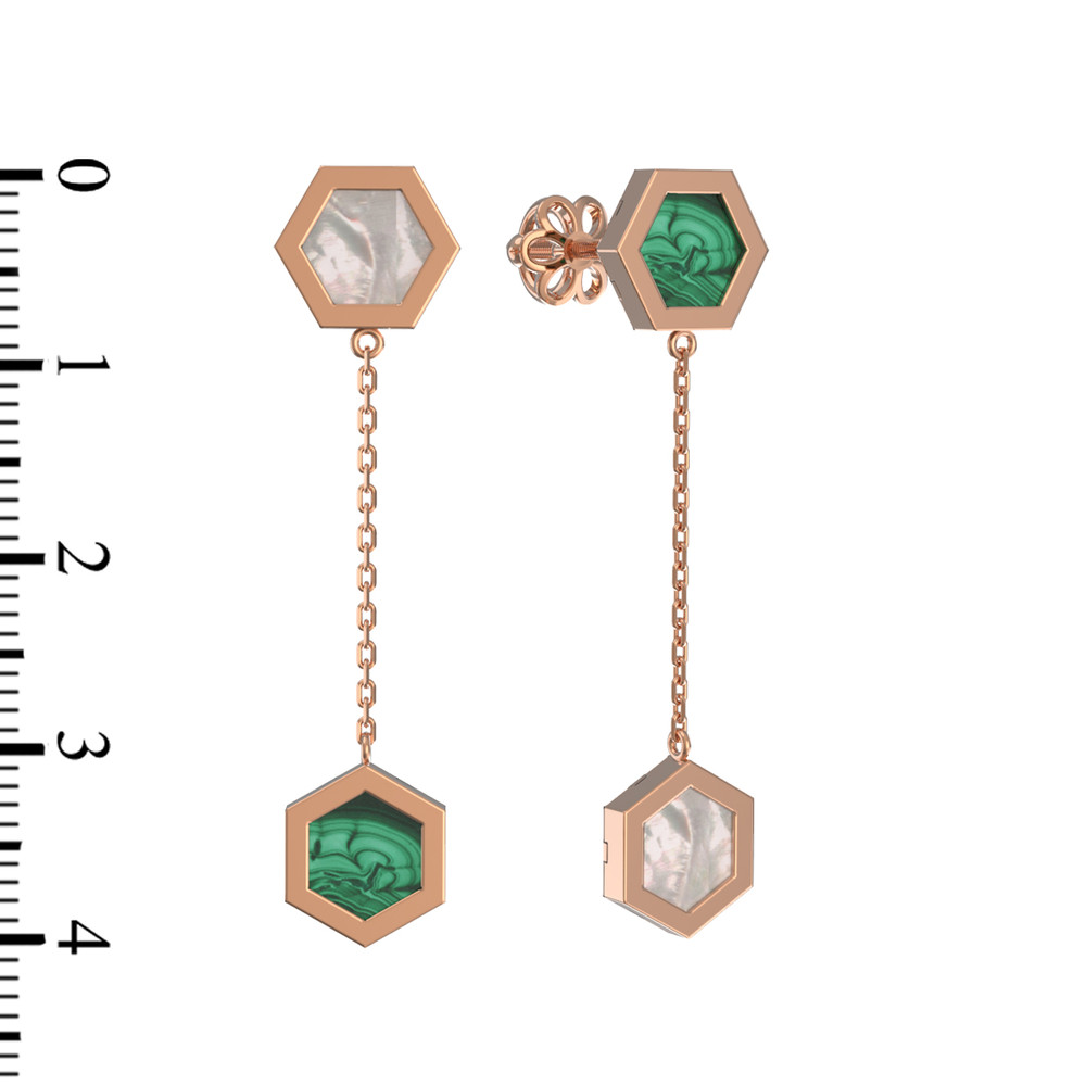 Серьги из золота c малахитом и перламутром