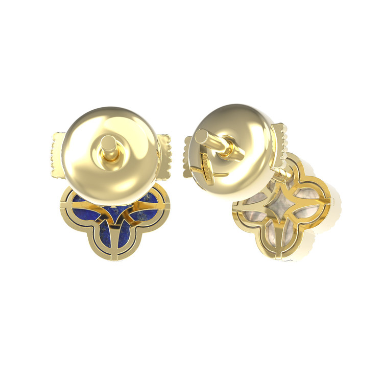 Серьги из лимонного золота c бриллиантами, лазуритом и перламутром