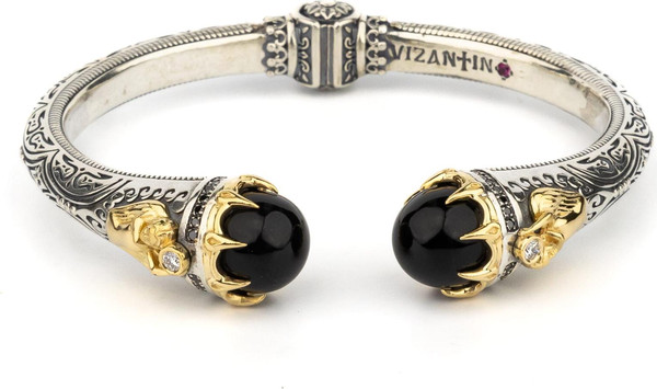 Браслет из серебра и золота c бриллиантами, ониксом и рубином