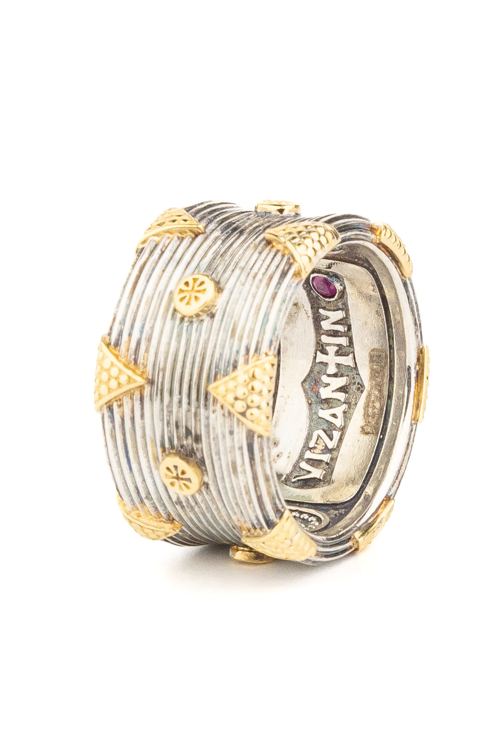 Кольцо из серебра и золота c рубином