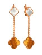 Серьги из золота 585 пробы c тигровым глазом и перламутром