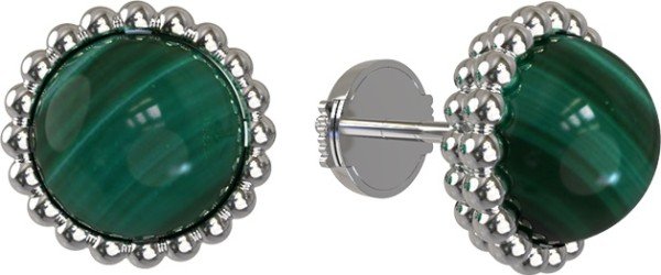 Серьги из белого золота 585 пробы c малахитом