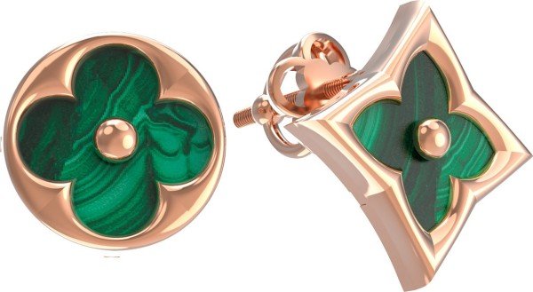 Серьги из золота 585 пробы c малахитом