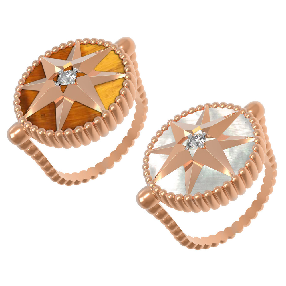 Кольцо из золота c фианитом, тигровым глазом и перламутром