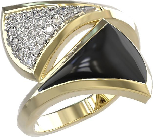 Кольцо из лимонного золота c бриллиантами и ониксом