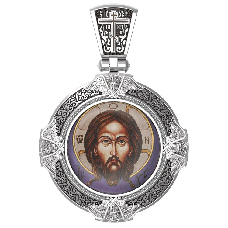 Образок из белого золота c эмаль , иконописью и темперой