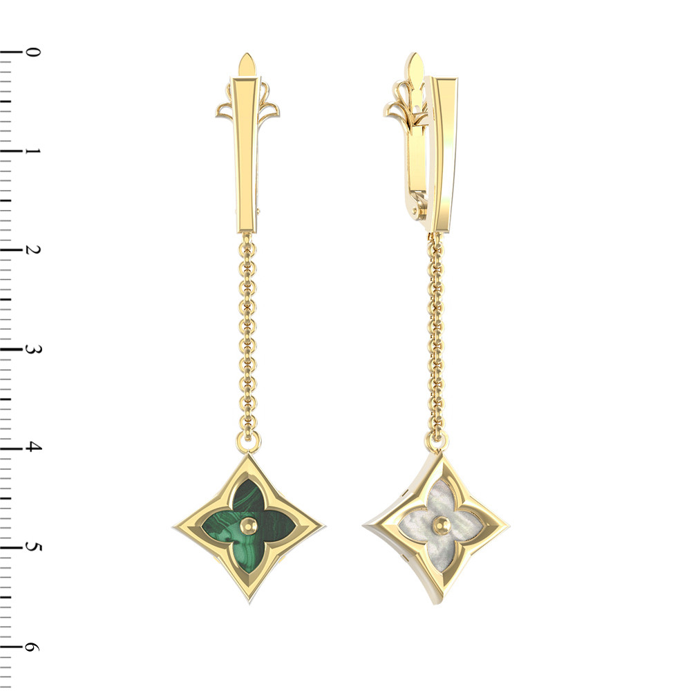 Серьги из лимонного золота c малахитом и перламутром