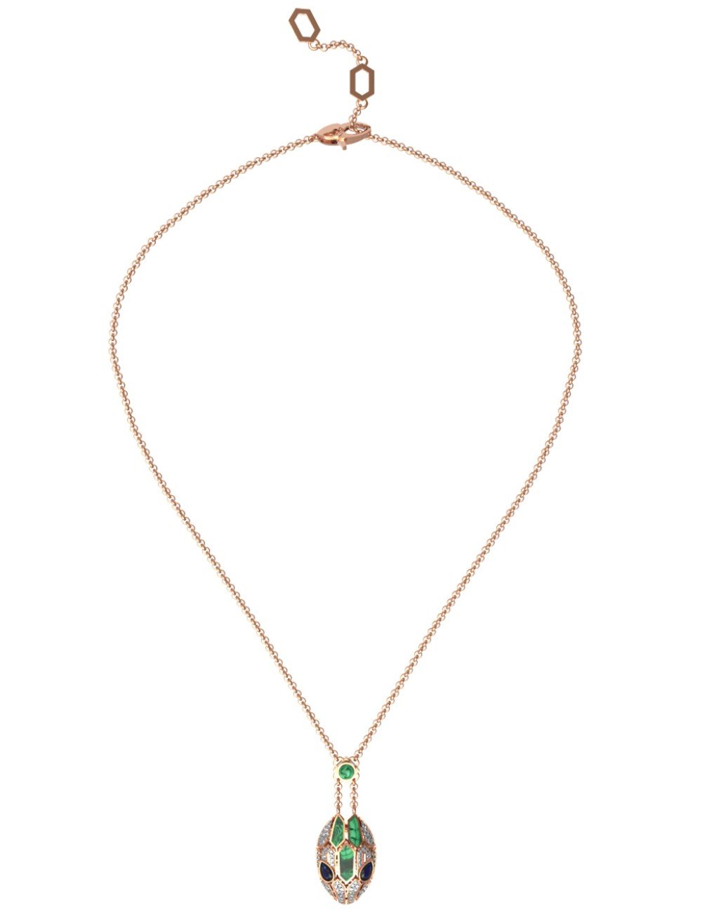 Колье из золота 585 пробы c бриллиантами, сапфиром и малахитом
