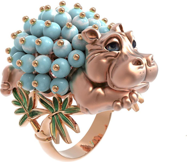 Кольцо из золота c эмаль и бирюзой