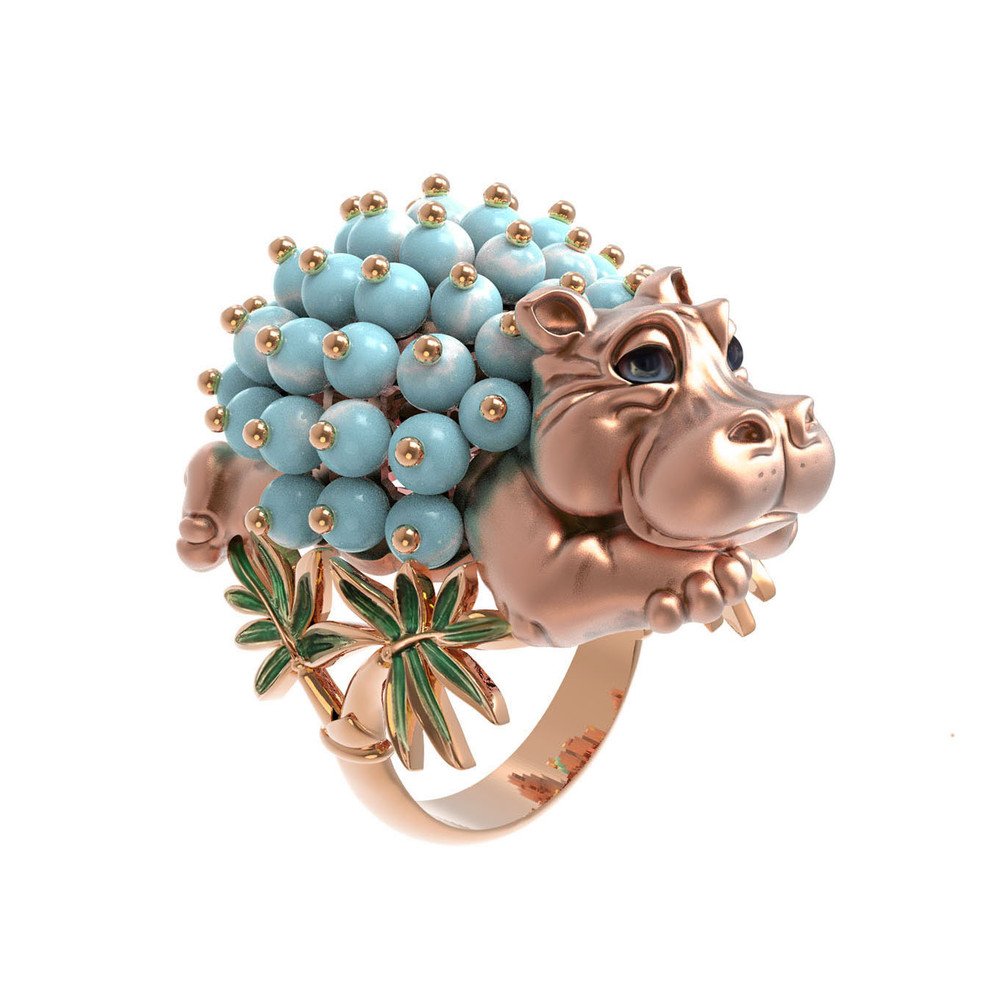 Кольцо из золота c эмаль и бирюзой