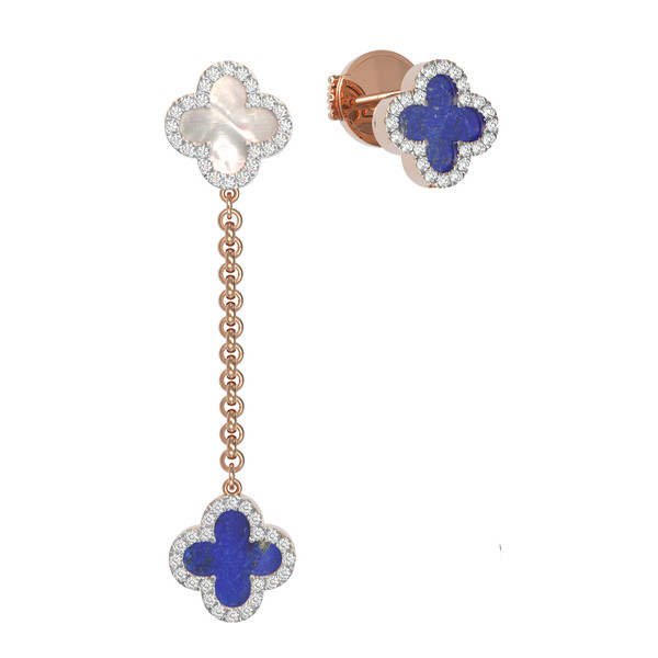 Серьги из золота c бриллиантами, лазуритом и перламутром