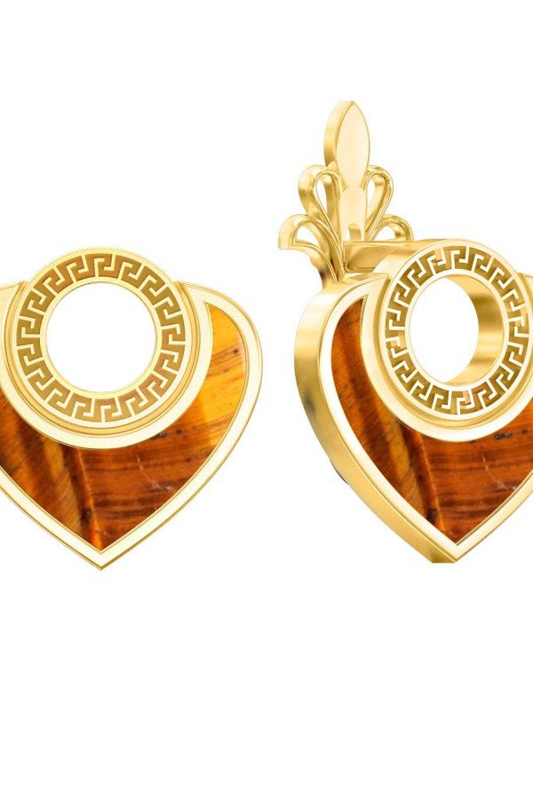 Серьги из лимонного золота 585 пробы c тигровым глазом
