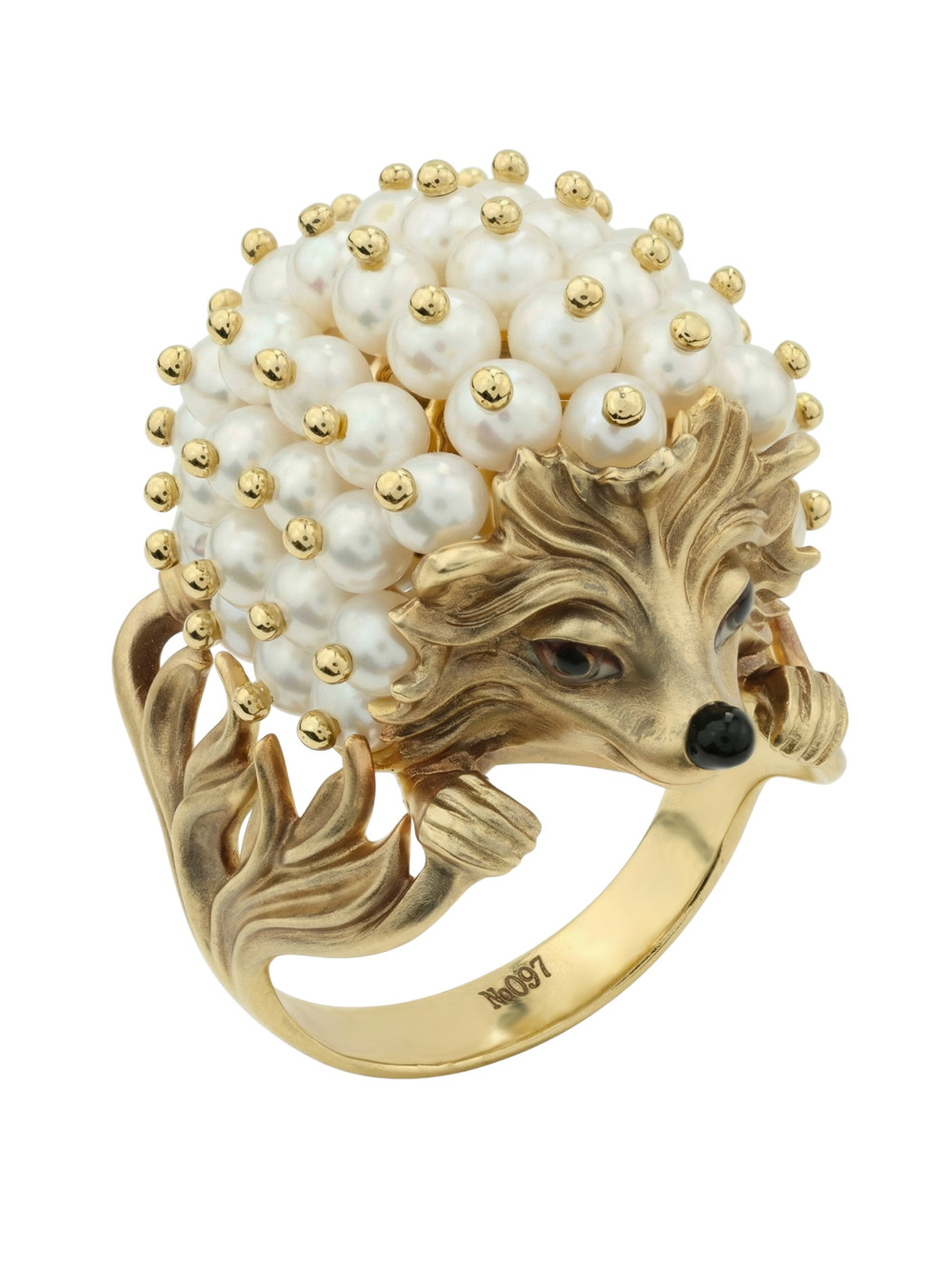 Кольцо из лимонного золота c эмаль и жемчугом