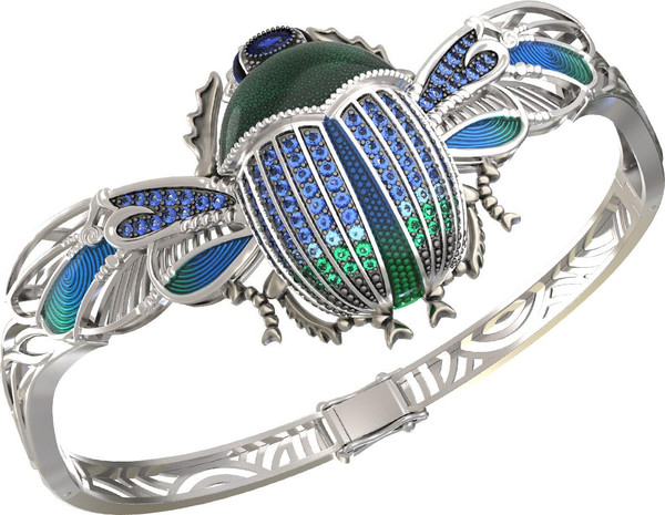 Браслет из белого золота c эмаль , фианитом, сапфиром и эмалью