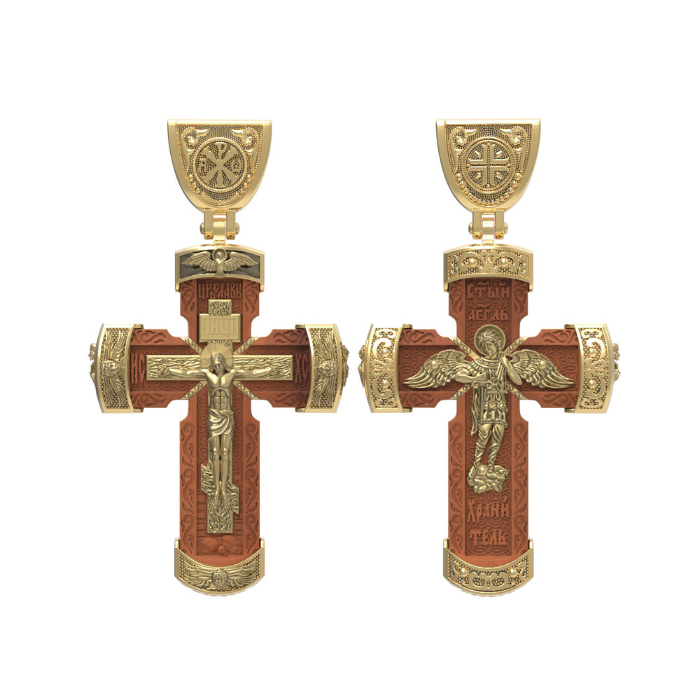 Крест из лимонного золота c деревом груши