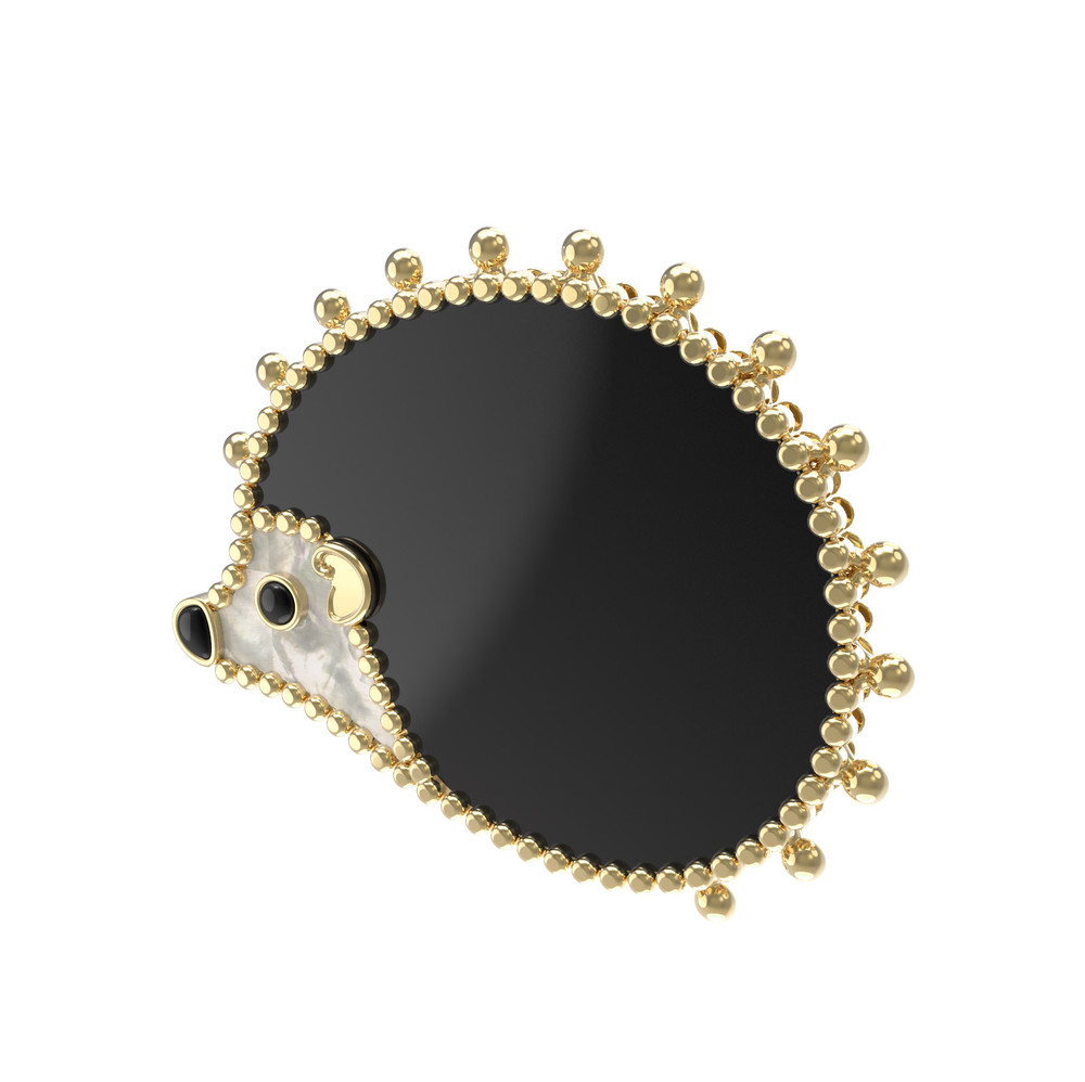 Брошь из лимонного золота c эмаль , ониксом и перламутром